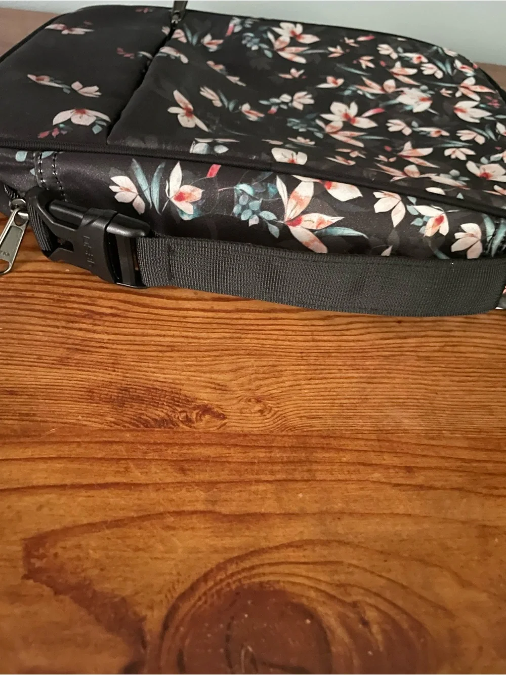 Floral Black Pencil Case Organizer with Strap